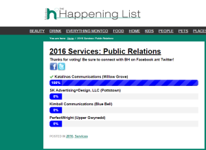 Katalinas Communicatinos is in the running for Montco Happening's annual Happening List.