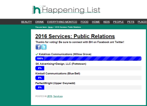 Katalinas Communicatinos is in the running for Montco Happening's annual Happening List. 