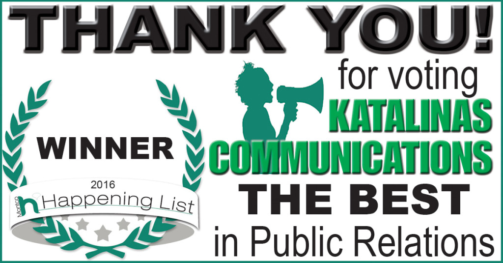 Katalinas Communications has won the 2016 Happening List for Public Relations.