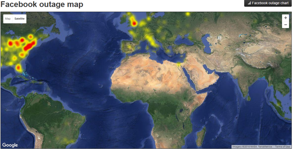 No, that's not a map showing which areas have been hit by power outages. Those are Facebook outages.