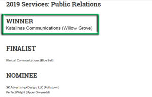 Katalinas Communications received more votes than three other PR firms to win the Happening List honor.